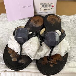 Jimmy Choo Black Leather Thong Sandals